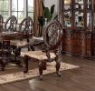 Traditional Brown Cherry 2pcs Arm Chairs Tan Fabric Seats w Welt Faux Wood Carved Details Solid wood Dining Room Furniture